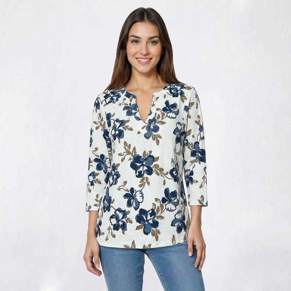 Petite Emily Daniels 3/4 Sleeve Jacquard Floral Blouse